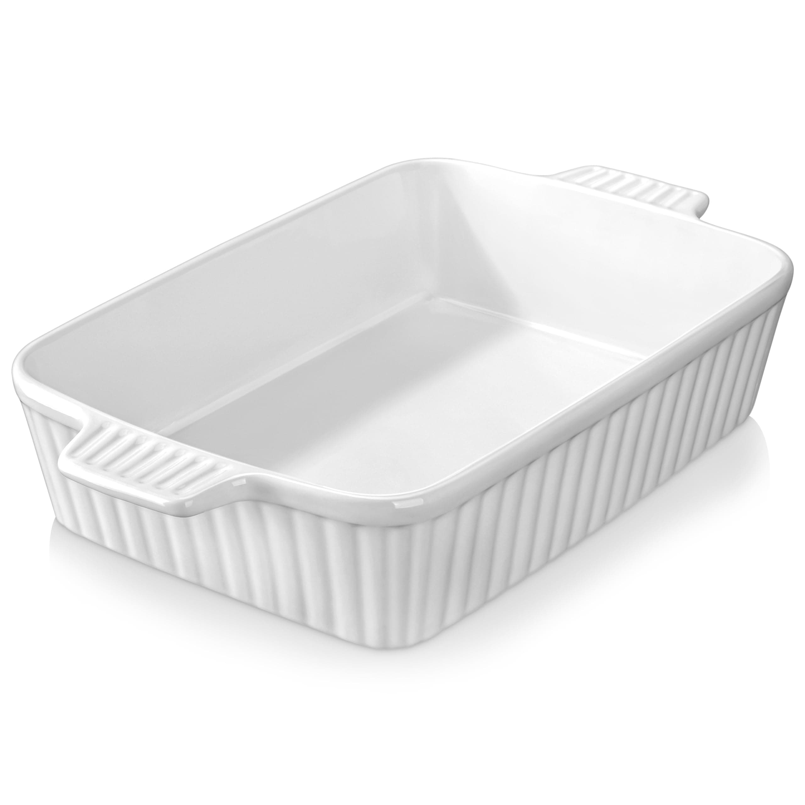 MALACASA 4.4 QT Baking Dish, 9x13 inch Large Casserole Dish for Oven, Ceramic Baking Pan, Rectangular Lasagna Pan Deep with Handles for Baking, Durable Microwave Oven Safe, Wedding Gift,White, Series