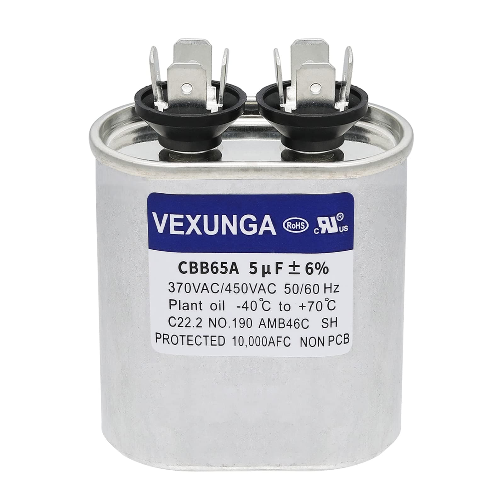 5uF 370/440VAC 50/60Hz CBB65 CBB65A Oval Run Start Capacitor 5 MFD 370V/440V Air Conditioner Capacitors for AC Unit Fan Motor Start or Pool Pump or Air Condenser Straight Cool