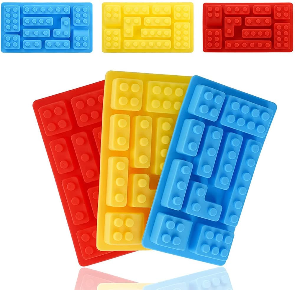 KASTWAVE 3 Pcs Building block mould Ice Cube Tray Block Chocolate and Candy Molds Silicone, Non-Stick Robots Cars Brick Fondant Cake Pop Molds Silicone for Baking for Protein Bars Mold