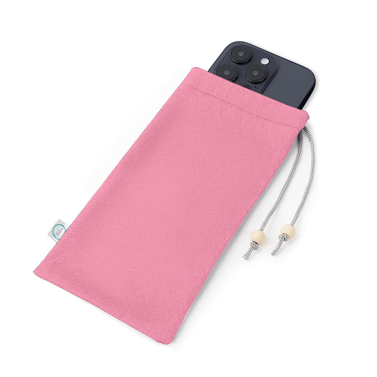 Halsa EMF Protection Phone Sleeve by Radiation Blocking Carrying Case, Pouch. 100% Silver Fiber Fabric Lined. Drawstring Closure. High Shielding. Lightweight & Portable. Fits in Pocket, Purse. Pink.