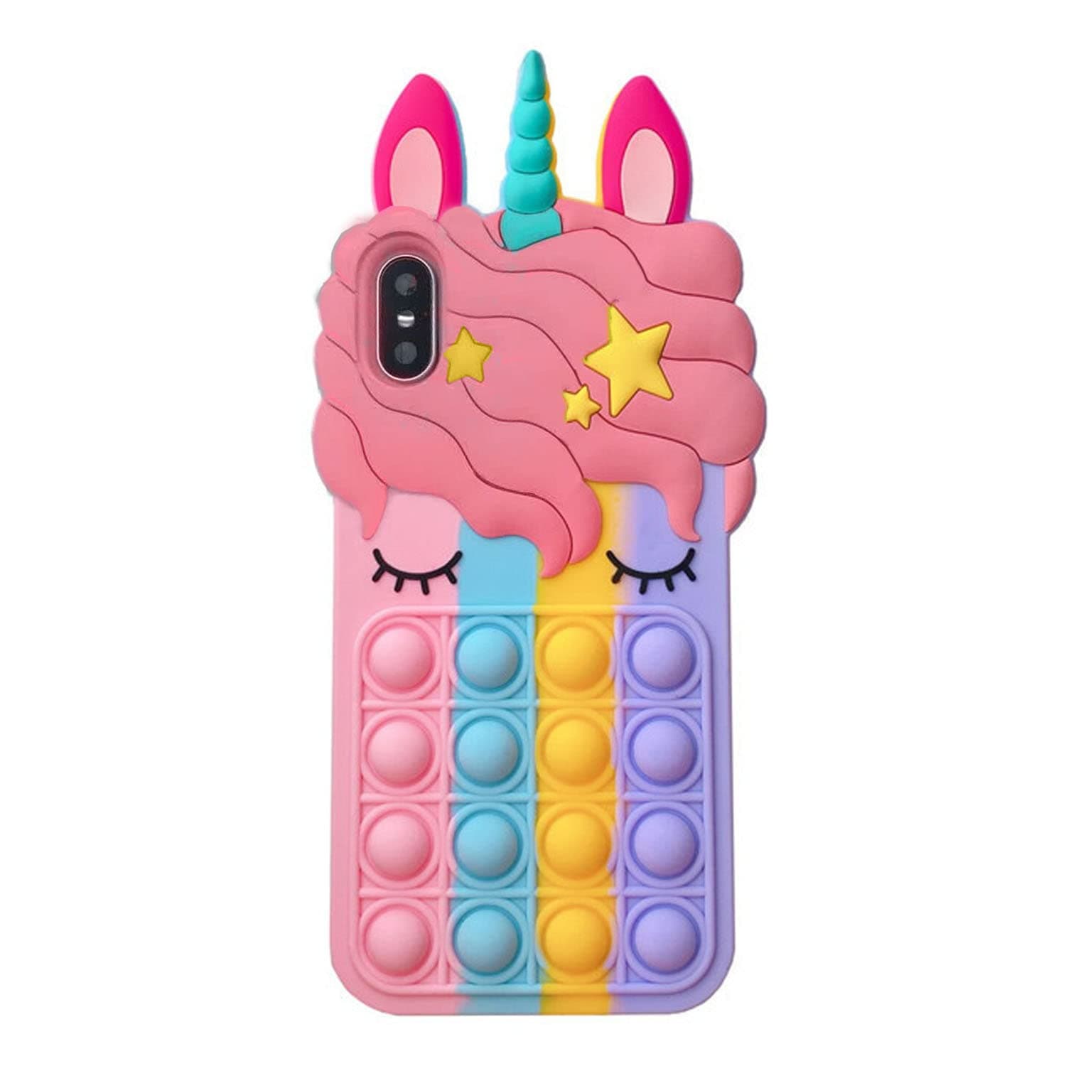Asgens Pop Bubbles Case for iPhone X/XS, Cute Lovely Cartoon Unicorn Rainbow Pop Shockproof Silicone Soft Phone Case for Apple iPhone X/XS 5.8 inch