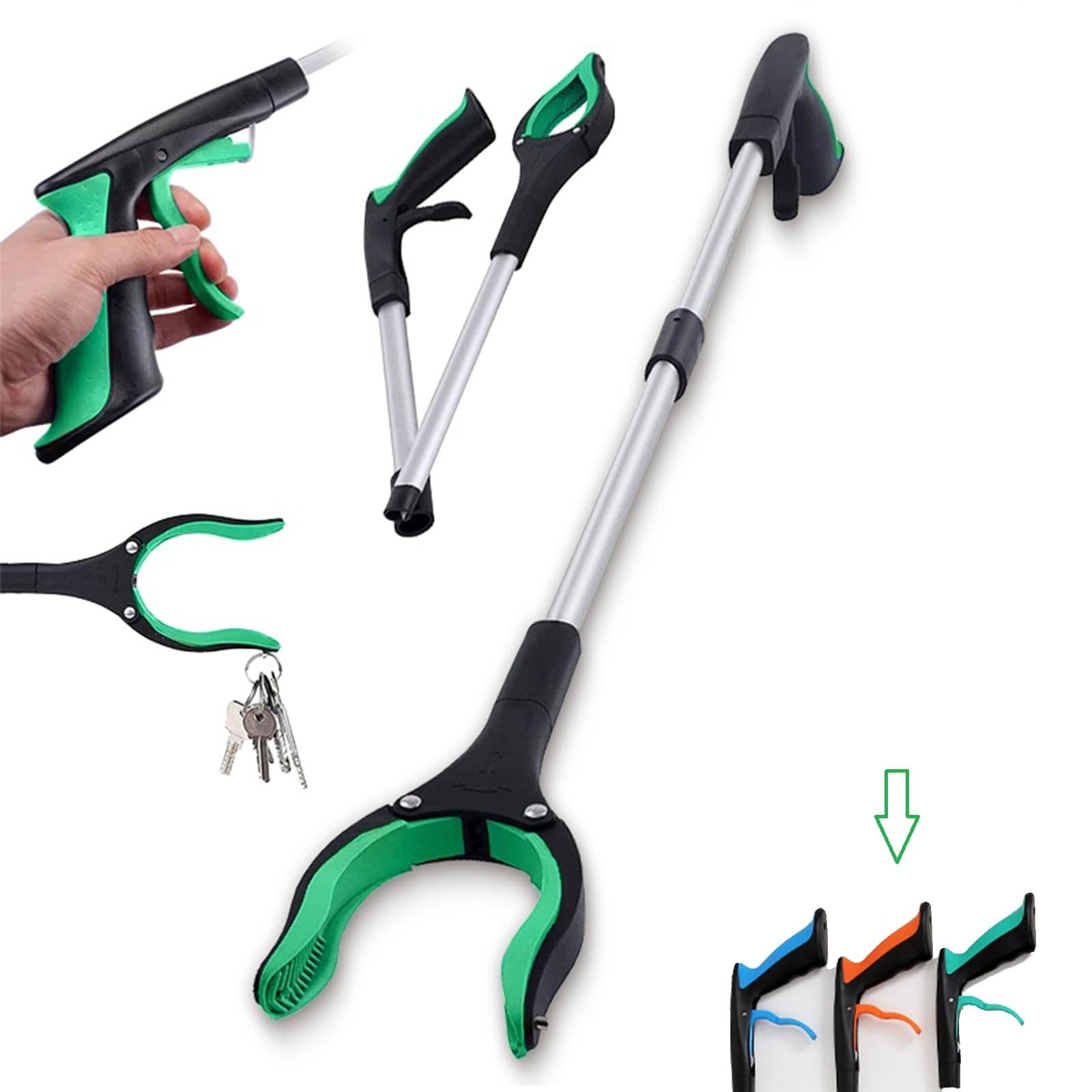 32" Grabber Reacher Tool, Foldable Reacher Grabber Pickup Tool with 360° Rotating Jaw & Magnet, Heavy Duty Pick Up Stick Grabbers for Seniors, Lightweight Grabbers
