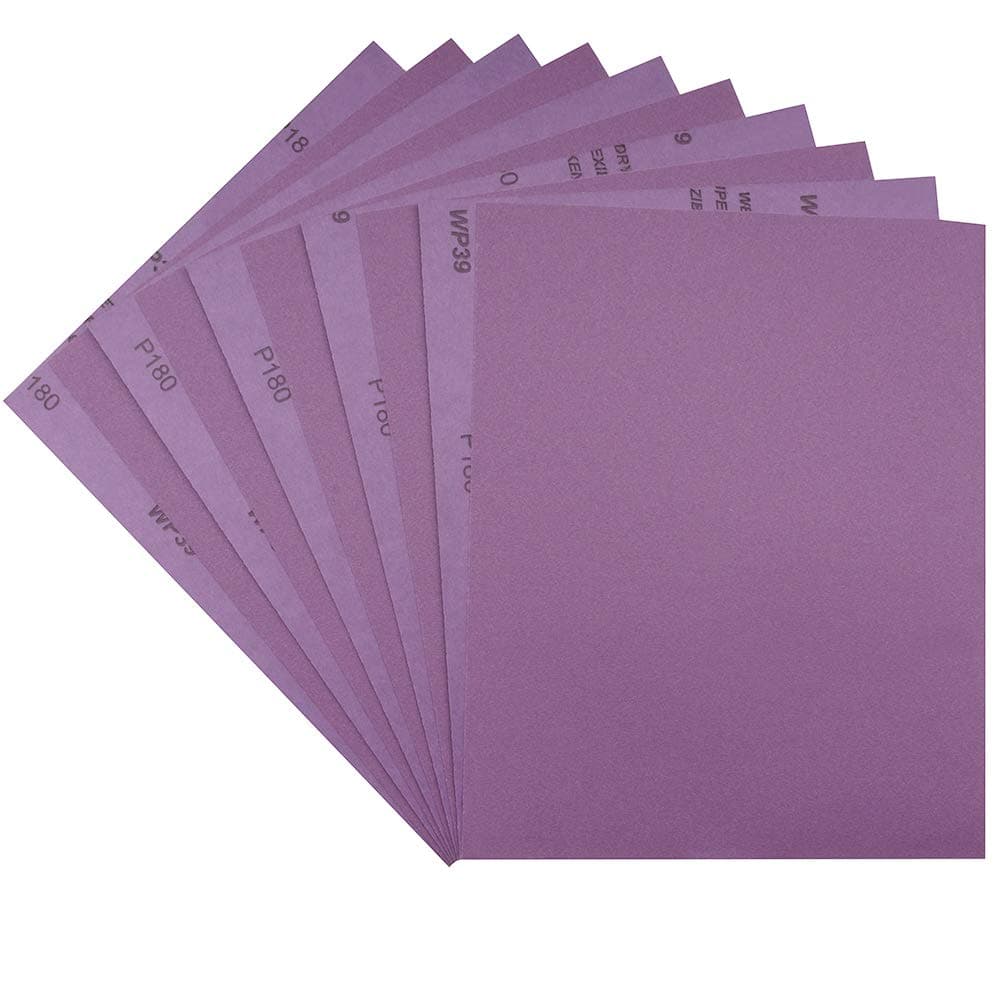 Sandpaper 180 Grit,Wet Dry Sanding Sheets,High Performance White Fused Alumina Abrasive Sand Paper for Wood Furniture Finishing,Metal Grinding,Automotive Polishing,9 x 11 Inch,10-Pack