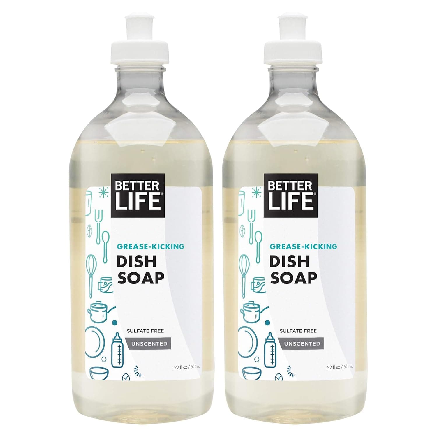Natural Dish Soap, Unscented, 22 Ounces (Pack of 2)