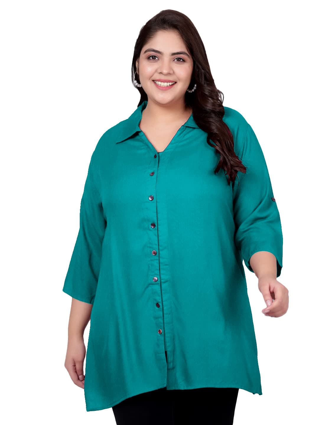 Indietoga Women's Plus Size Solid Rayon Longline Casual Shirts (2XL to 7XL)