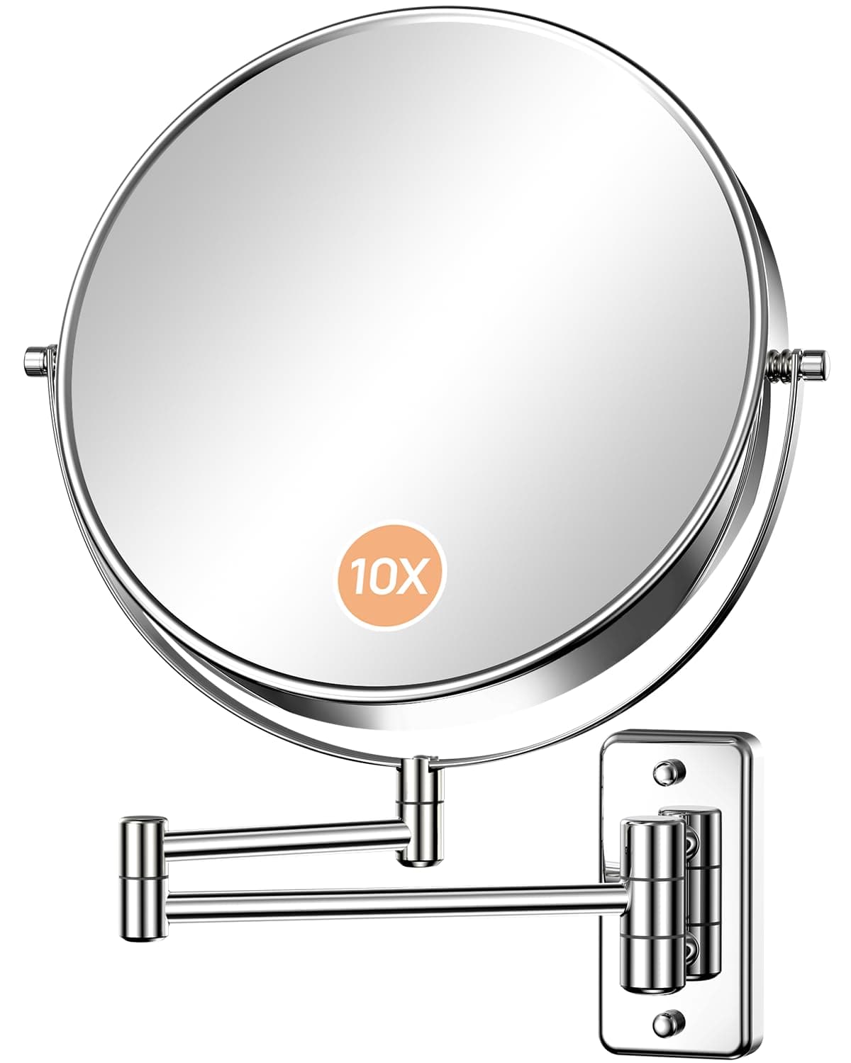 9 Inch Extra Large Wall Mounted Mirror with 1X/10X Magnification, 360° Swivel & Extendable, Chrome Polished Finish for Bathroom Vanity, Shaving & Makeup (Men & Women)