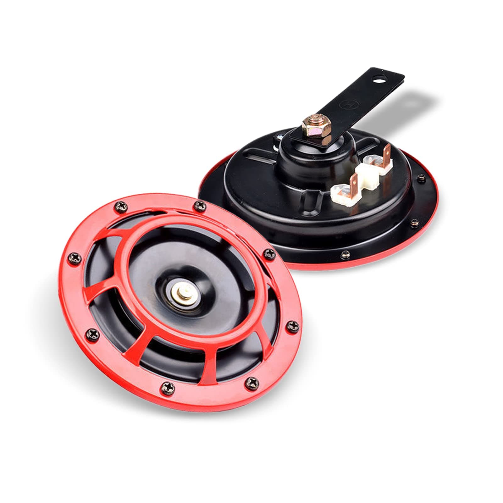 Pack-2 Car Horns, 12V Loud Security Alarm Speaker, Waterproof Double Speaker Replacement Kit, High Woofer Horn Fits for Most Cars Motorcycle, Truck, Bike, Boat (Red)