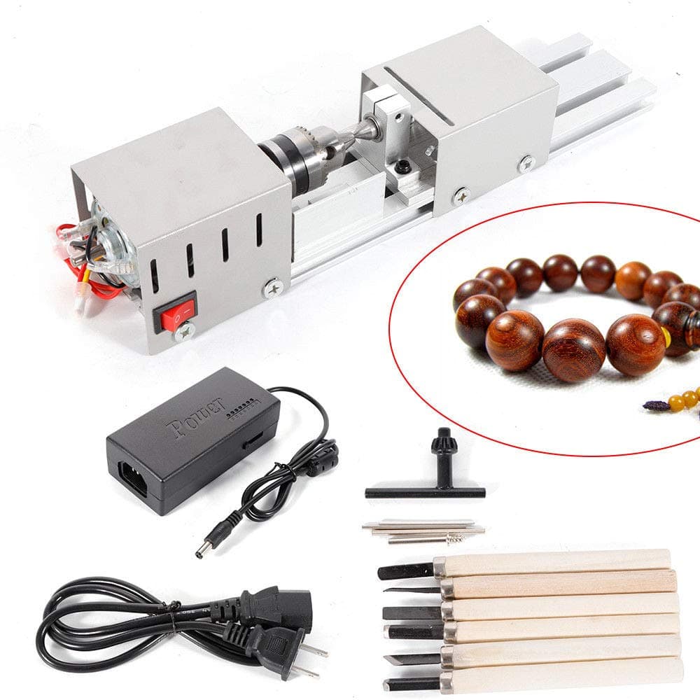 Mini Lathe Wood Lathe Machine Diy Machining for Table Woodworking Wood DIY Tool Lathe Grinding Wood , 2.76 x 6.3inch, 12-24V 96W,7 Speeds