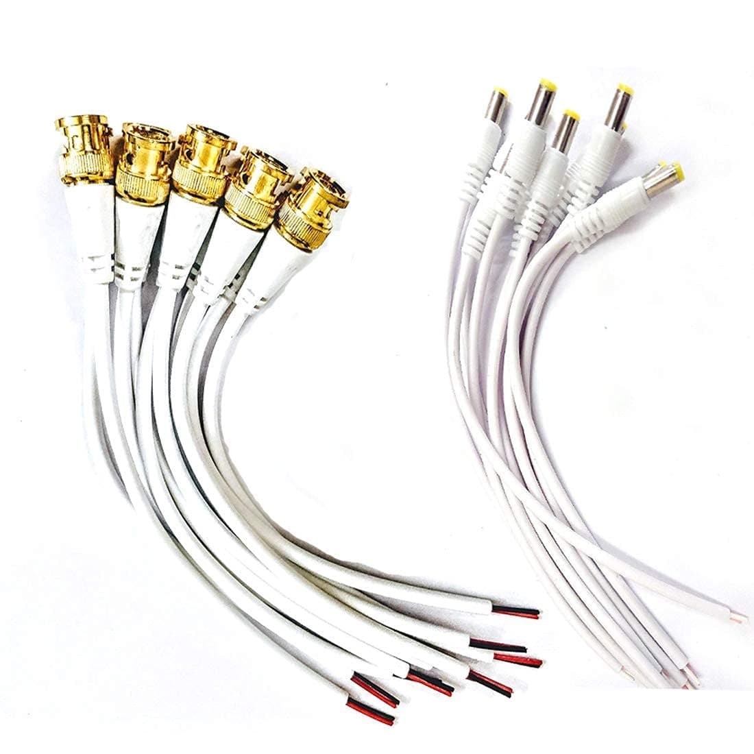 Combo Pack Of 10 Pc Bnc Connector(5+5) With Copper Wire - 18Cm & 5 Pc Dc Power Pigtail Male Cables With 2.1Mm Connectors Barrel Jack For Cctv Camera (Bnc Wire 5 + Dc Connector 5)