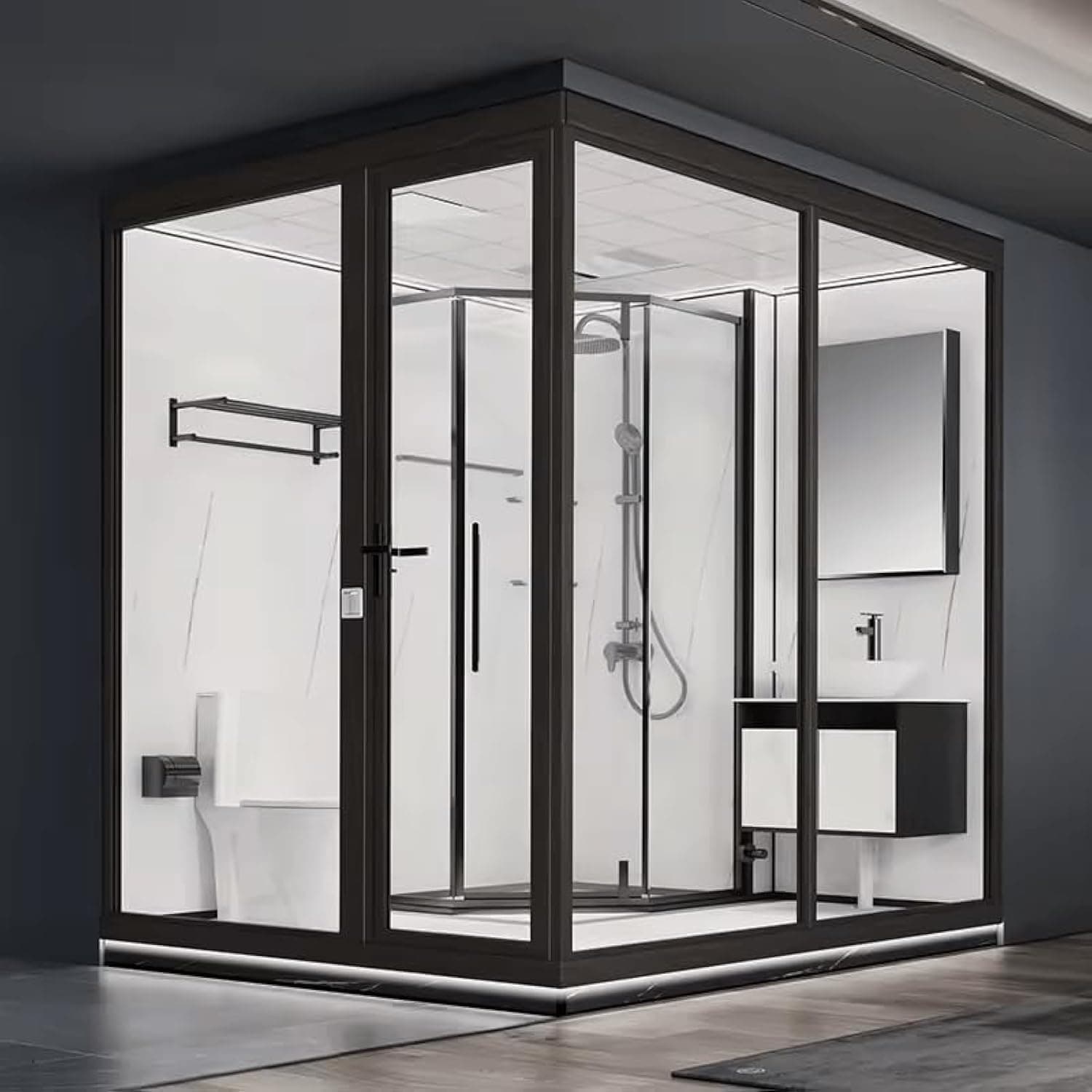 Prefab Luxury Integrated Bathroom Pod All in One Modular Shower Room & WC Unit for Hotels,Residences, & Commercial Spaces (Size, Large 48X96X93 INCH 2, All-in-One Bathroom Module)