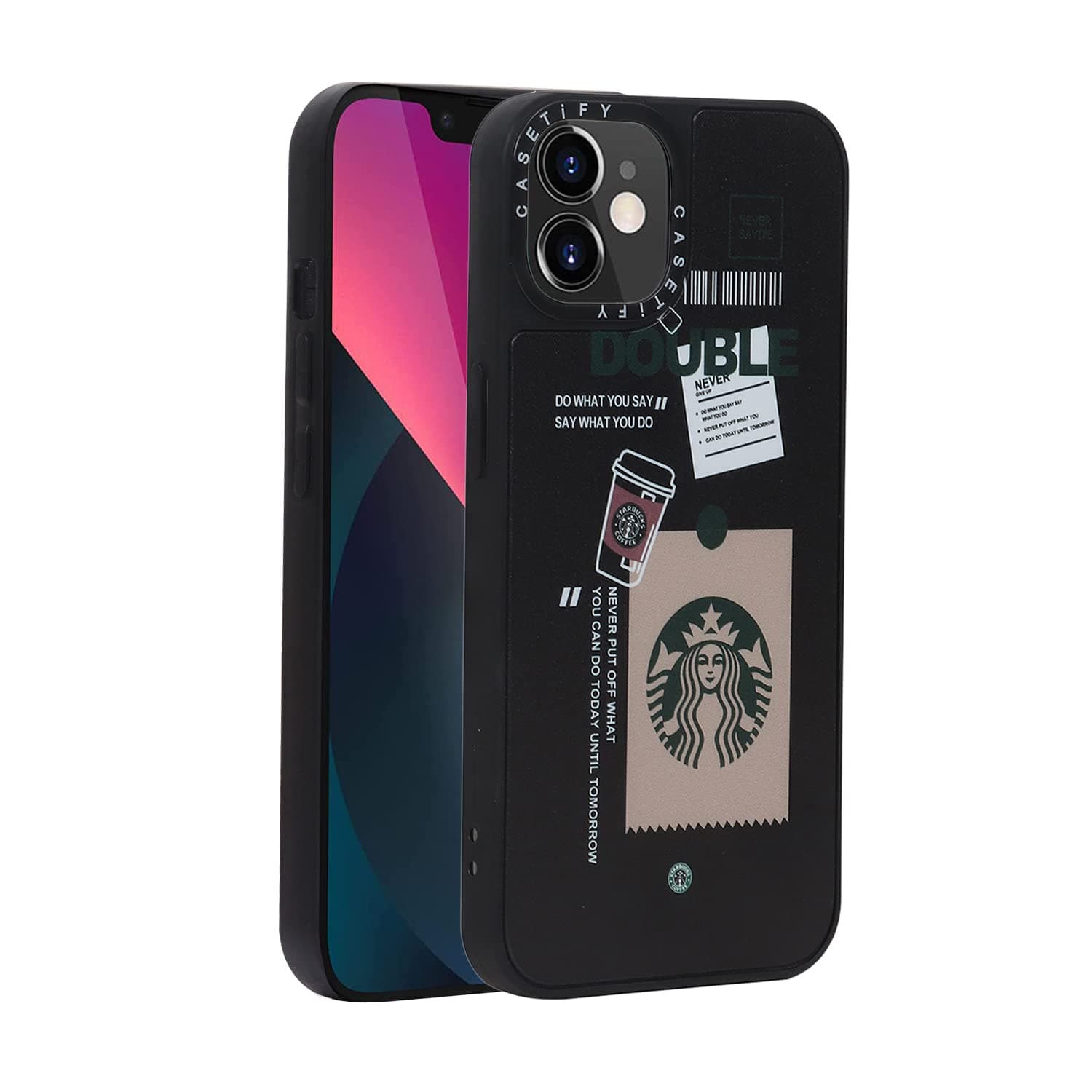 PHONE RING HOLDER Ultra Hybrid Camera And Drop Protection Back Cover Case For Iphone 11 (Tpu + Polycarbonate, Starbuck Quotes) (Double), Multicolor