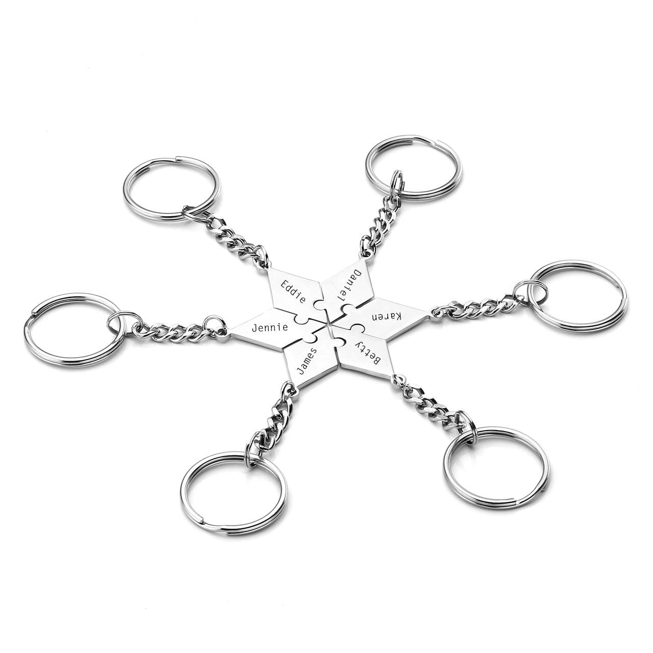 Custom Stainless Steel 5/6 Pieces Puzzle Piece Charm Pendant Necklace Keychains Set