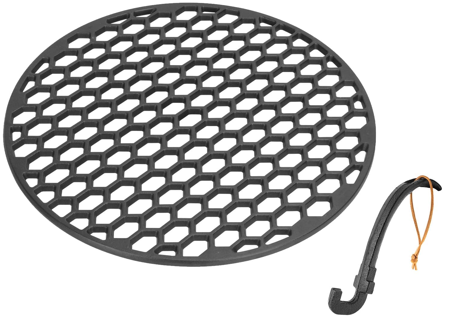18" Dia Cast Iron Grate with Grate Lifter for Large Big Green Egg, Round Grates for Kamado Joe KJ-23RHC Classic II, Outdoor Gourmet FSOGBG2106 Grill