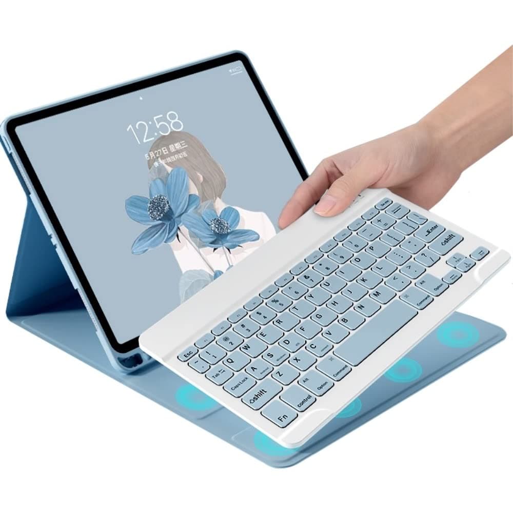 Color Keyboard for Samsung Galaxy Tab A8 10.5 inch 2022 (SM-X200/X205/X207) Keyboard Case Cute Detachable Removable Wireless Bluetooth Keyboard Cover,Mist Blue