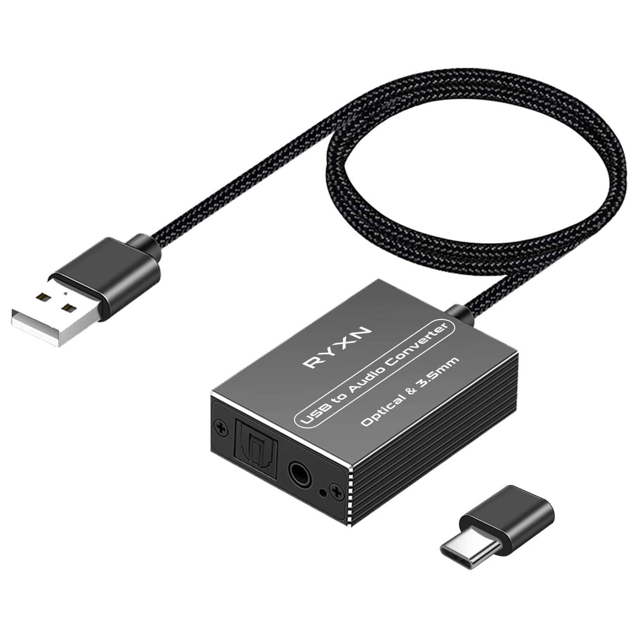 USB to Optical Spdif Toslink & 3.5mm Audio Adapter Converter, Support USB-A & USB-C Type-C Port, for PS5 PS4 NS Laptop Phone to Sound bar Speakers