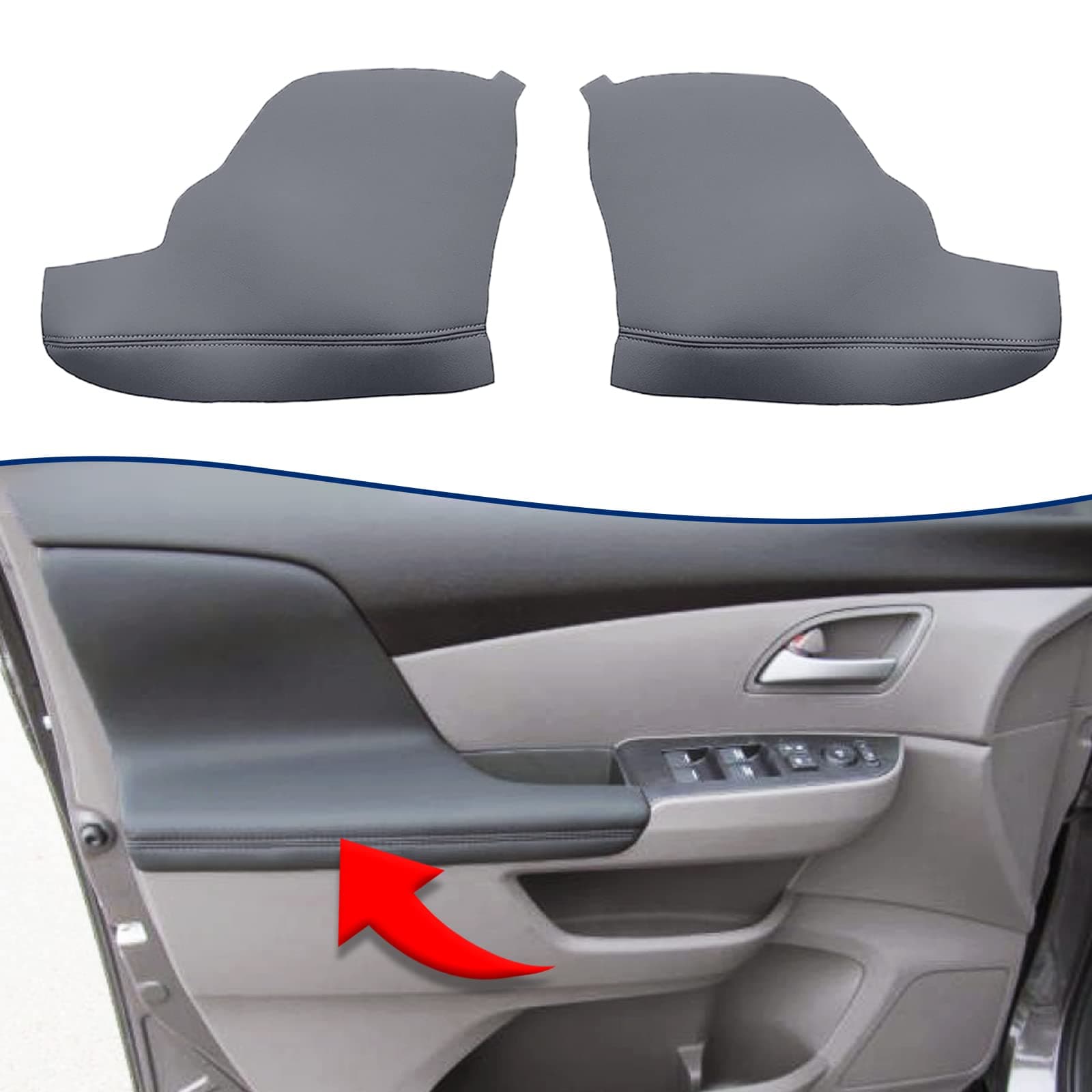 KBH Door Panel Armrest Cover Replacement for Honda Odyssey 2011-2017, Vinyl Leather, Car Door Arm Rest Replace Skin Upholstery, Anti-Scratch, 1 Pair, Dark Gray (Leather Part Only)