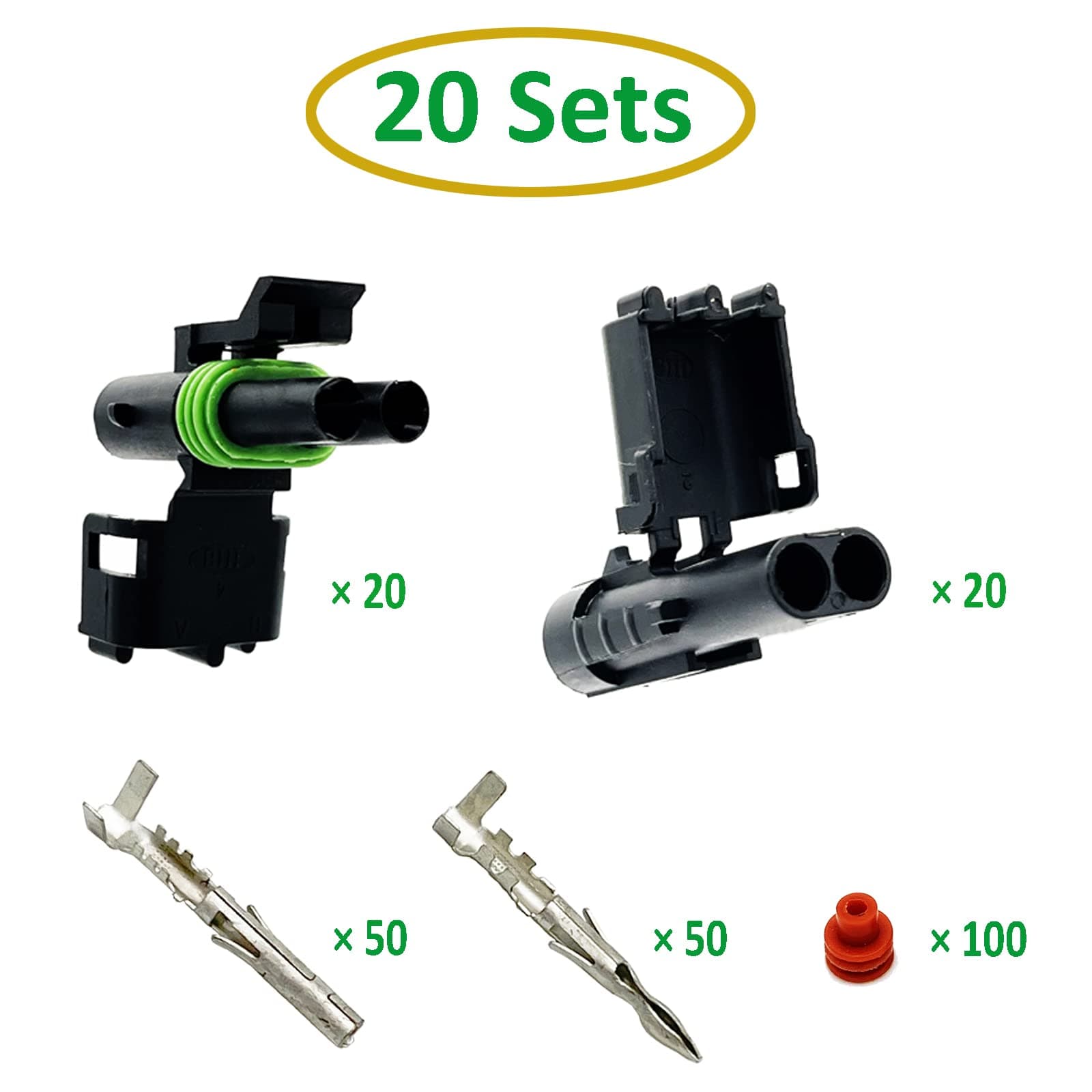 20 Kits 2 Pin Connector Weather Pack Connectors Kit Waterproof Automotive Electrical Connectors 2 Pin 18-14 AWG