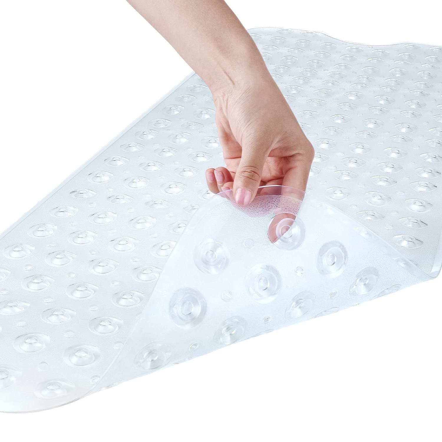 SKY-TOUCH Non-Skid Bath Tub Shower Mat with Suction Cups and Drain Holes, Extra Large Size and Machine-Washable, Bathroom Accessories, Clear