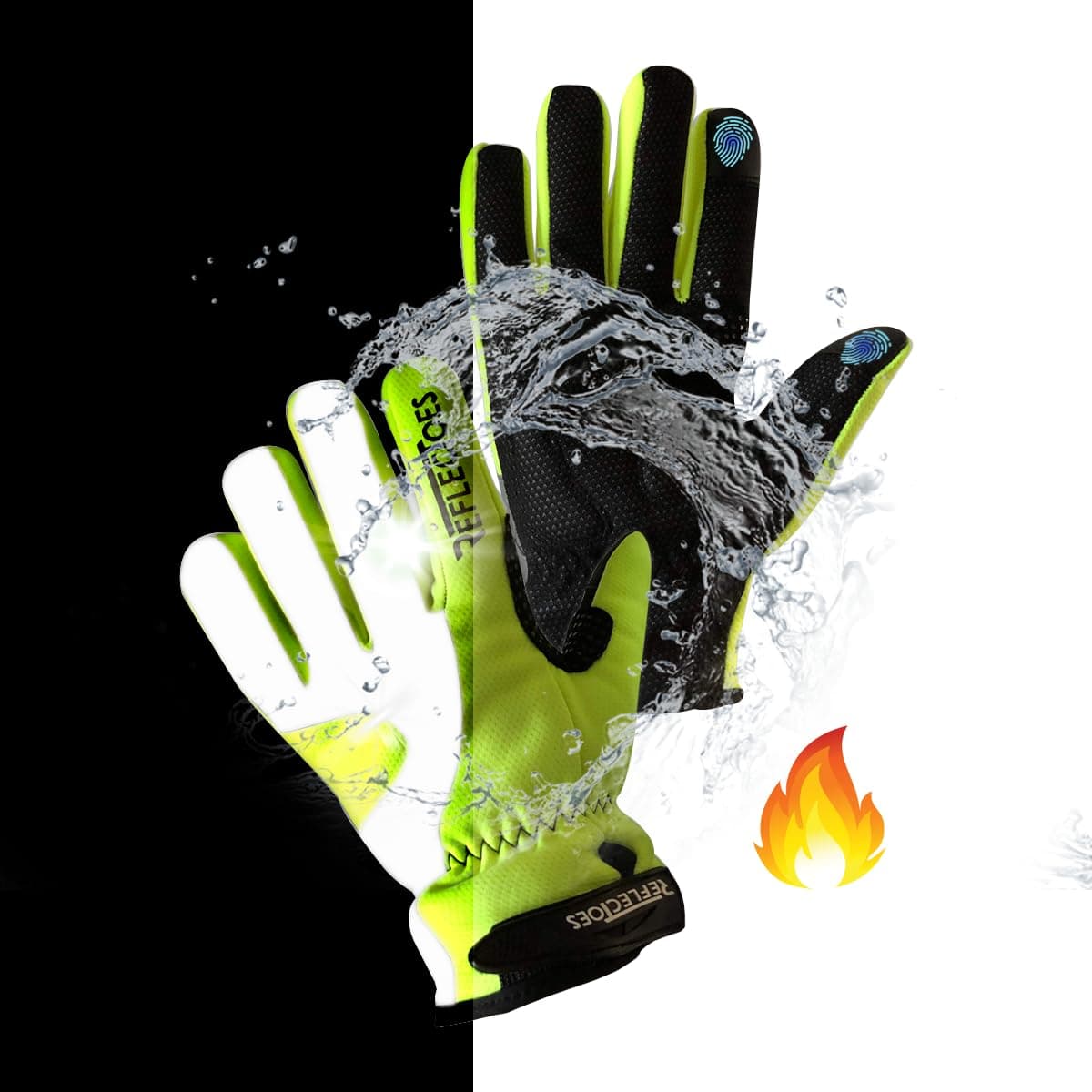 Fluorescent Reflective Winter Gloves - Cycling Running Walking - Waterproof