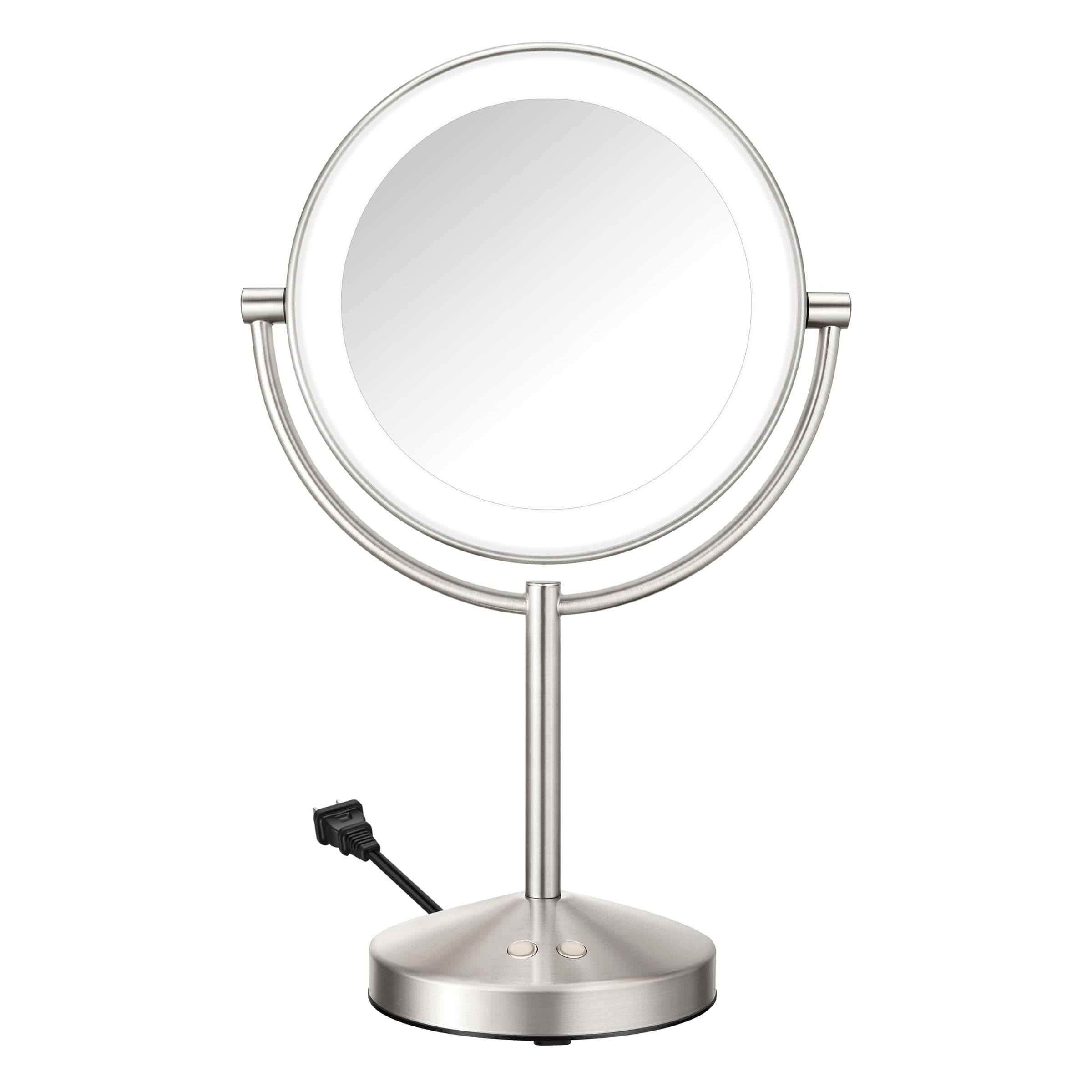 Lighted Makeup Mirror, LED Vanity Mirror, 1X/10x Magnifying Mirror, Corded in Satin Nickel Finish