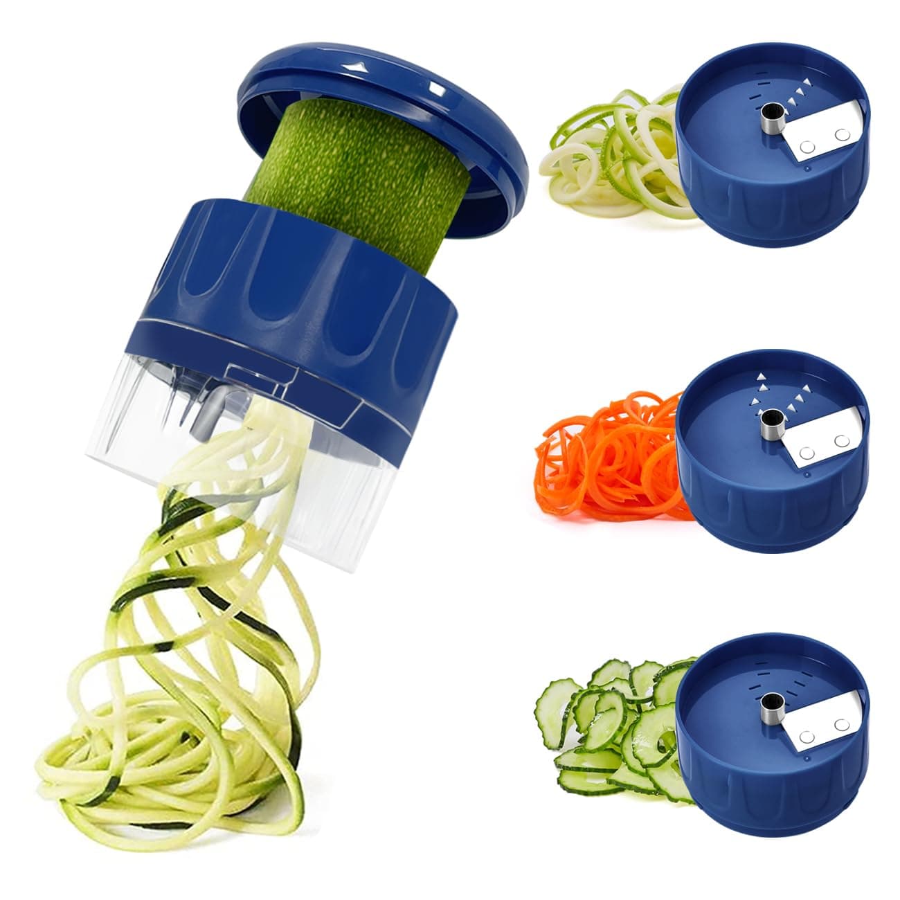 SUREWIN Vegetable Spiralizer 3 in 1 Spiralizer for Veggie Noodles Adjustable Zucchini Noodle Maker Vegetable Chopper for Cucumber, Zucchini, Carrot- Blue