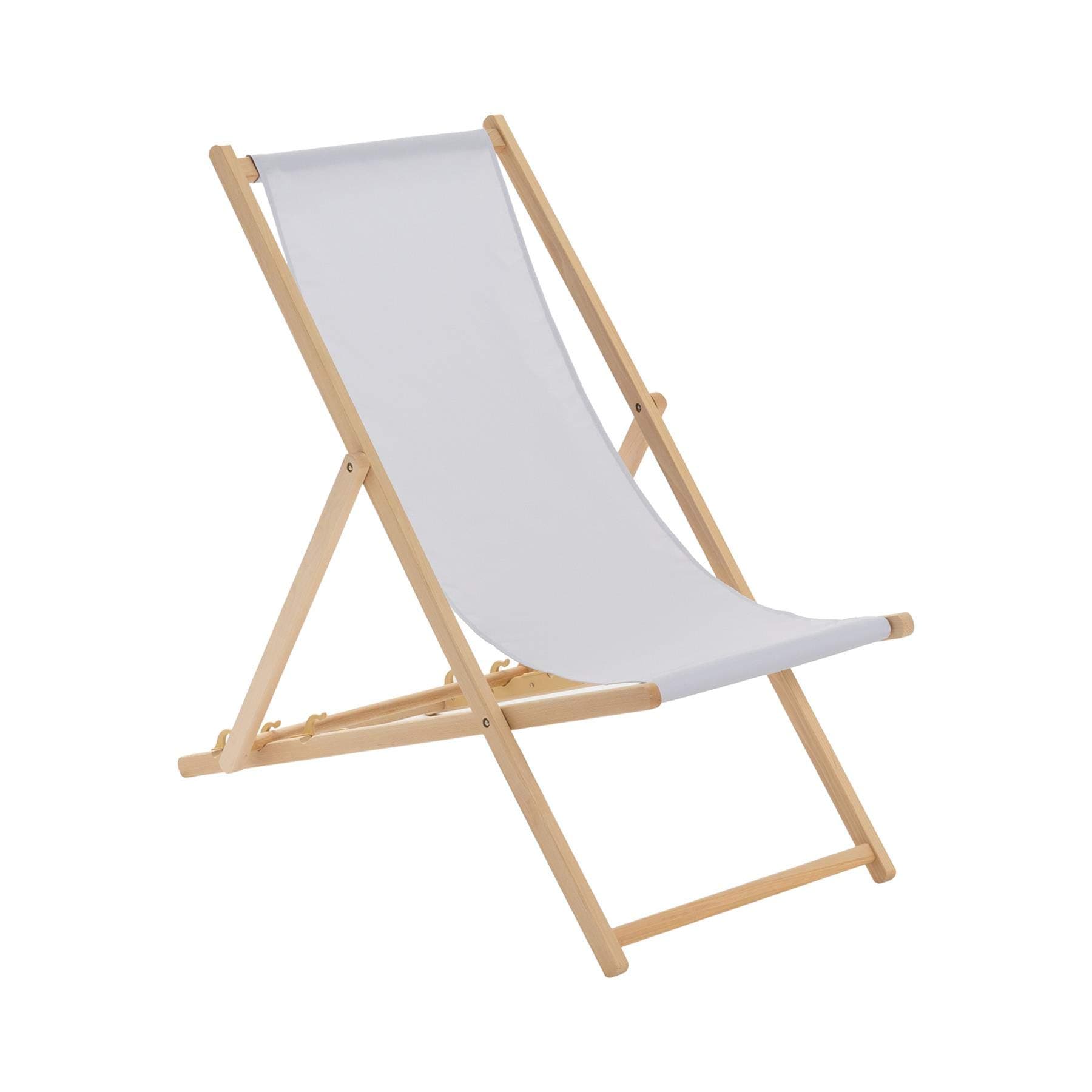Harbour Housewares Folding Wooden Deck Chairs – Light Grey – Pack of 1 – Adults Traditional Foldable Reclining Outdoor Canvas Sun Lounger Chair Seat for Garden Patio, Beach, Camping