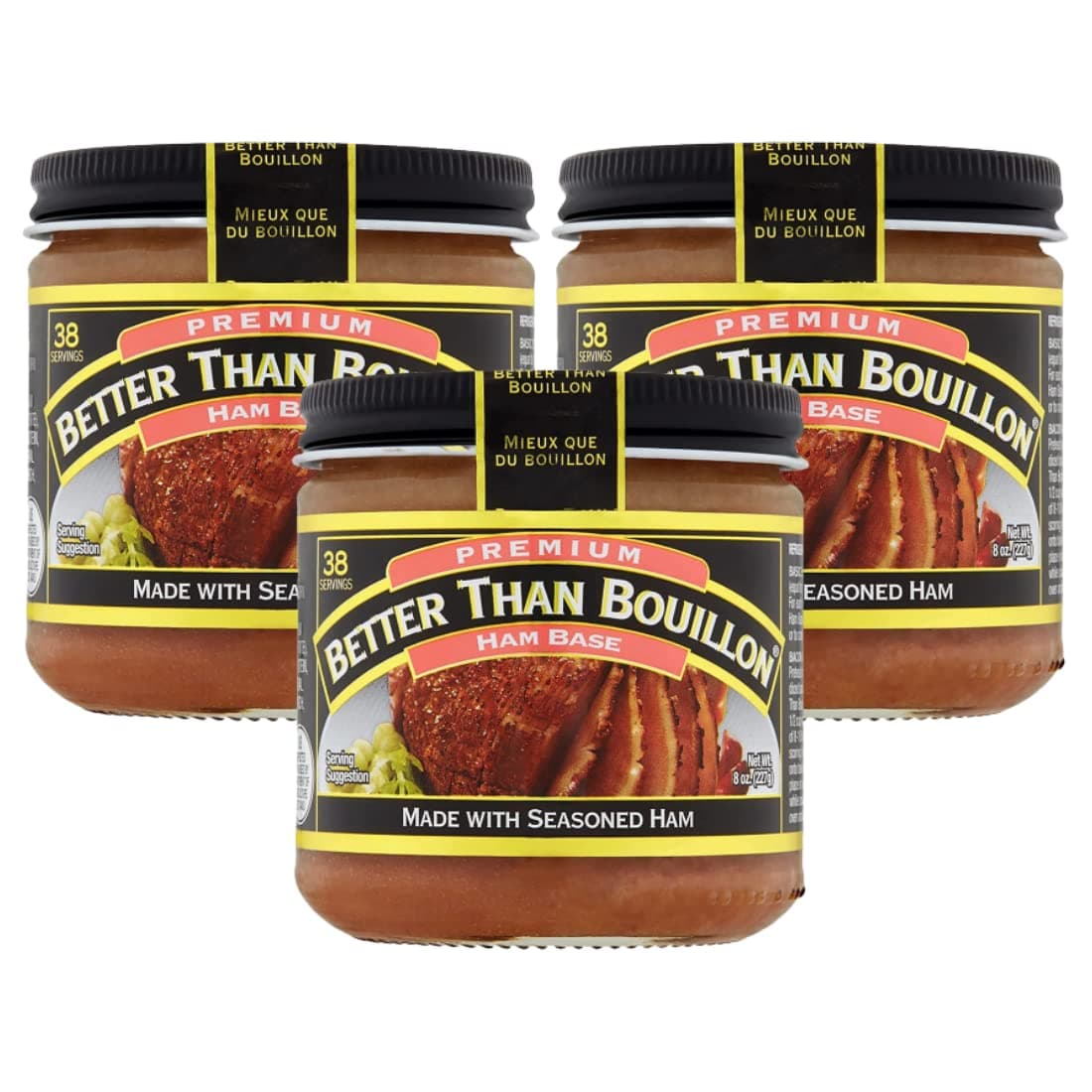 Better Than Bouillon Premium Ham Base, Made with Seasoned Ham, Blendable Base for Added Flavor, 38 Servings Per Jar, 8-Ounce Jar (Pack of 3)