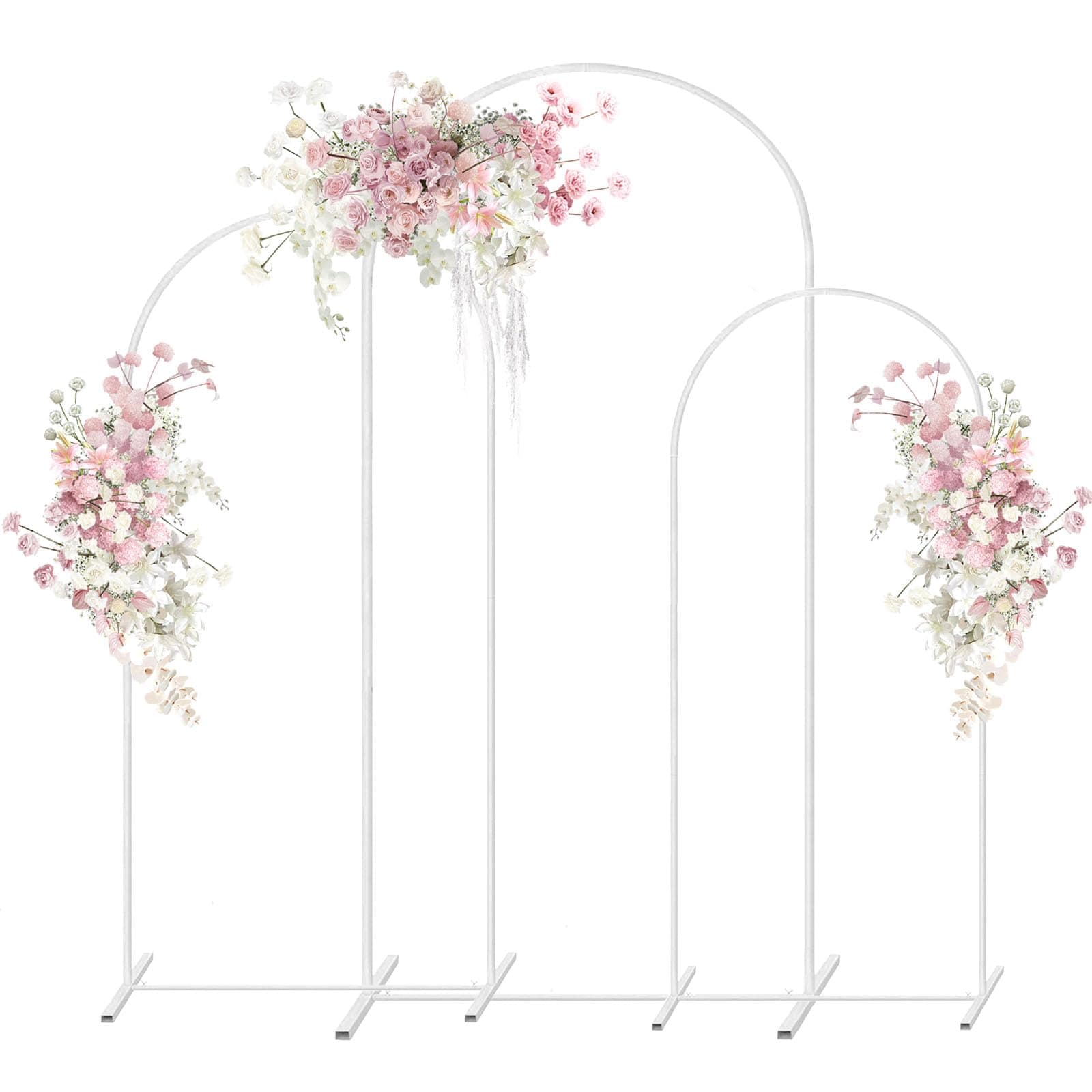 Metal Wedding Arch Backdrop Stand,3-Piece Arch Backdrop Stand for Wedding Ceremony Bridal Party Birthday Party Balloon Arch Decoration(White)
