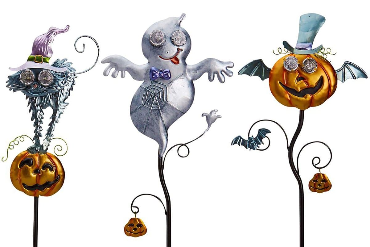 Original Treasures Goblin Guiders - Solar Powered Halloween Decorative Lights - Bundle of 3 - Friendly Ghost, Hair-Raising Cat and Winged Pumpkin