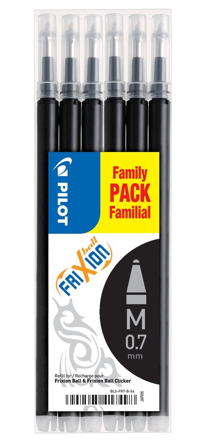 Pilot Frixion 0.7 mm Tip Refill for Rollerball Pen - Black (Pack of 6)