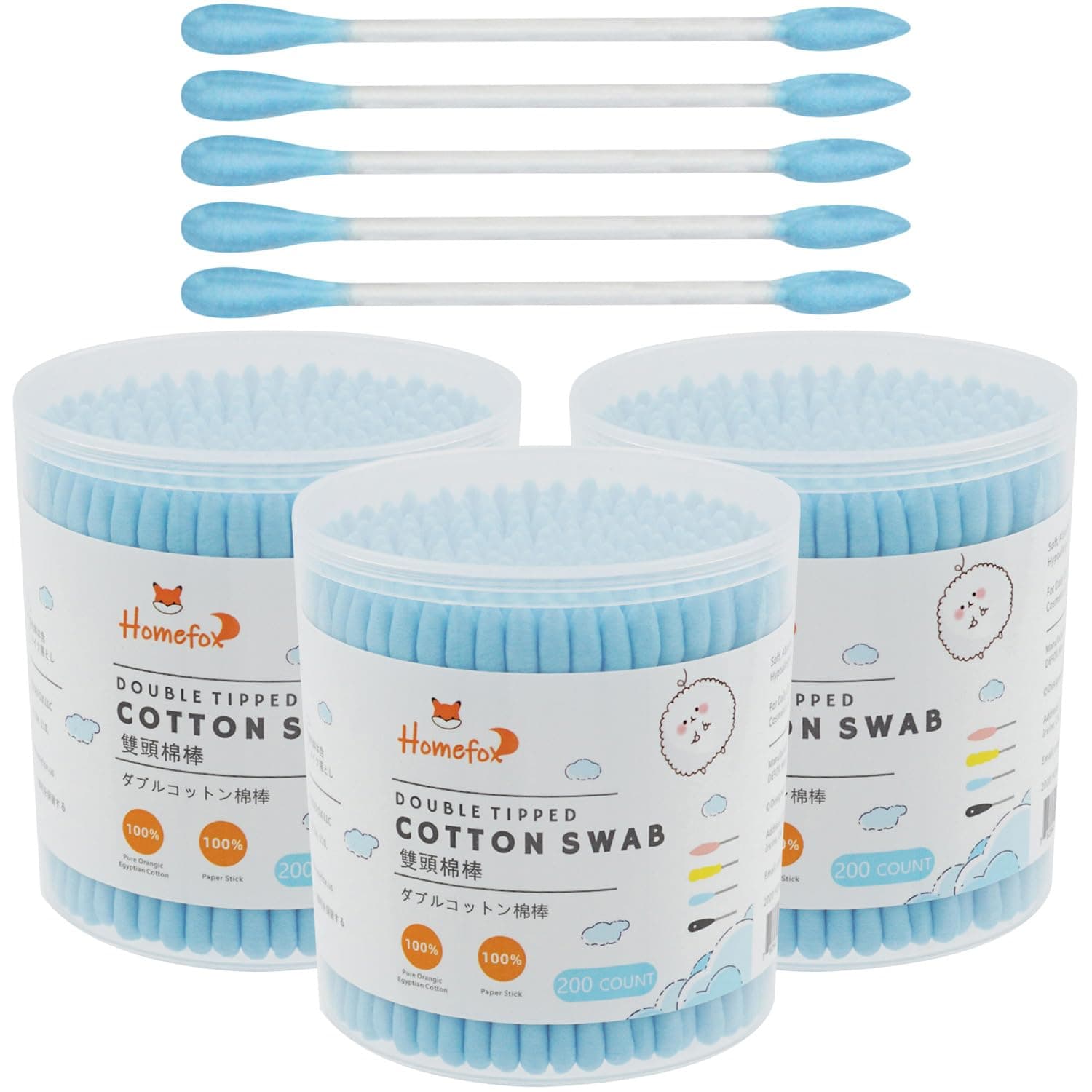 Blue Cotton Swabs Precision Pointed - 600 Count Pointy Organic Cotton Buds Double Side Tightly Wrapped Cotton Tips Paper Stick Soft Gentle Lint-Free Cruelty-Free, Pointy & Round (Blue)