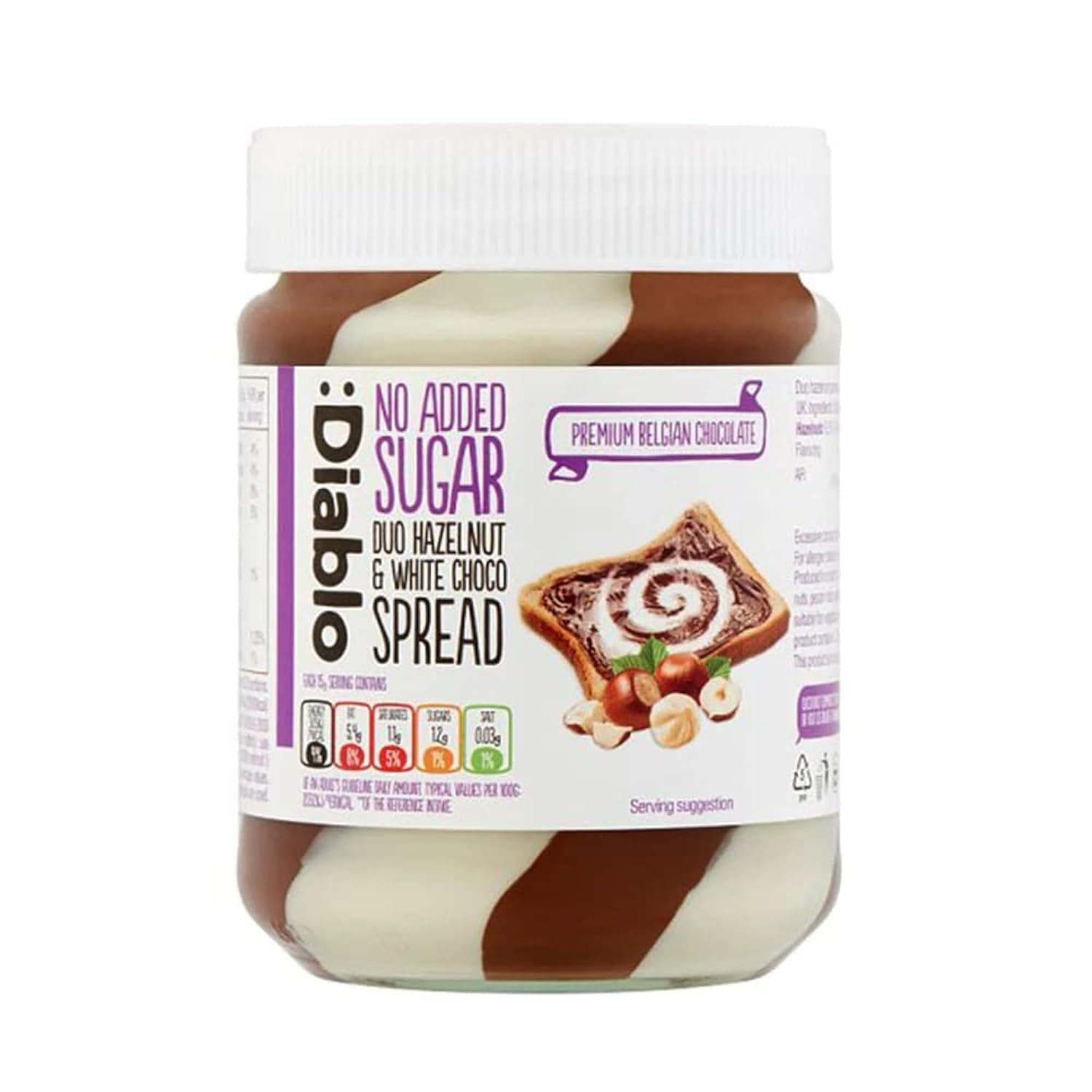 Diablo Hazelnut & White Choco Spread, No Added Sugar, 350g