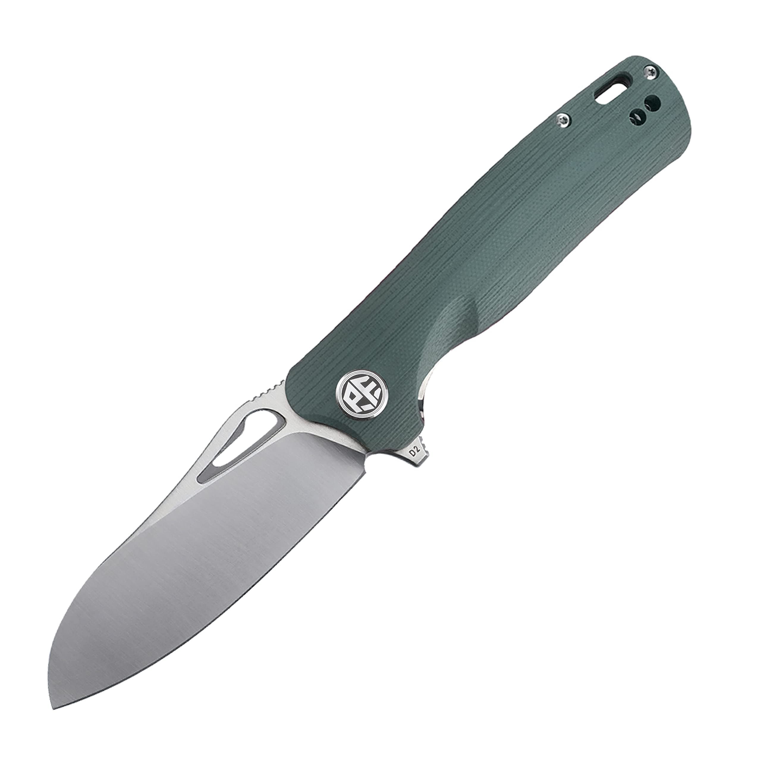 Petrified fish PF868 Folding Knife 3.35" D 2 Satin Blade Steel G 10 Handle EDC Outdoor Camping Pocket Folding Knife (Green G10)