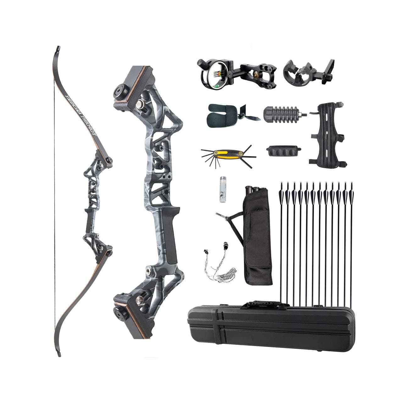 Recurve Bow with Hard Case Set for Hunting Targeting Shooting Right Handed 40-50 lbs