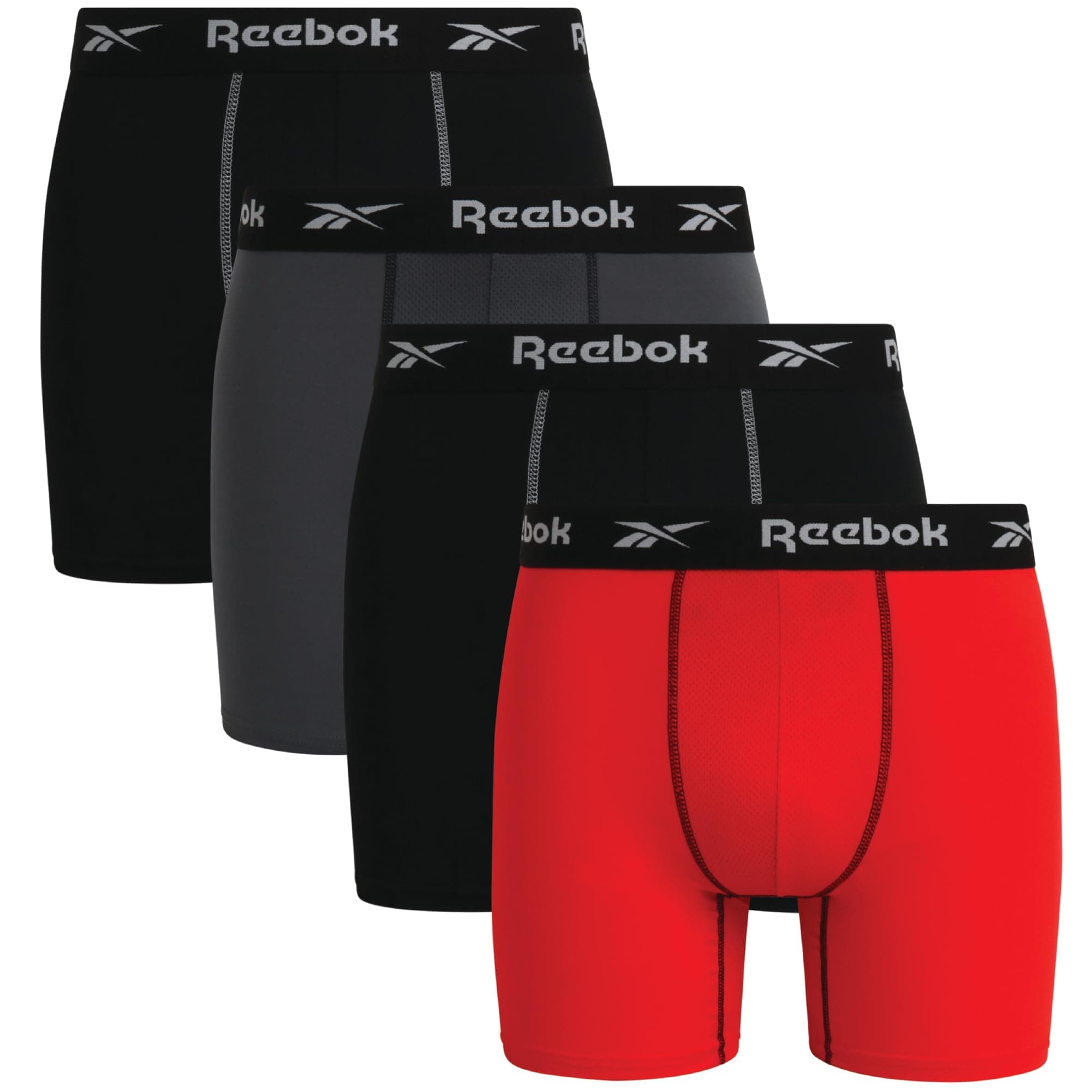 Men's Boxer Briefs - 4 Pack 6'' Inseam Stretch Performance Underwear Quick Dry Moisture Wicking Boxers
