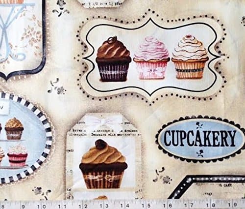 1 Yard -"Cupcakery" Cupcakes Blocks on Tan Cotton Fabric (Great for Quilting, Sewing, Craft Projects, Quilt, Throw Pillows & More) 1 Yard X 44"