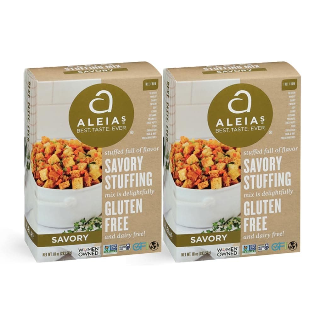 Aleia’s Gluten Free Savory Stuffing Mix – 10 oz (2 Pack) – Classic Side Dish for Special Diets – Corn Free, Soy Free, Dairy Free, Low Sodium, Non-GMO