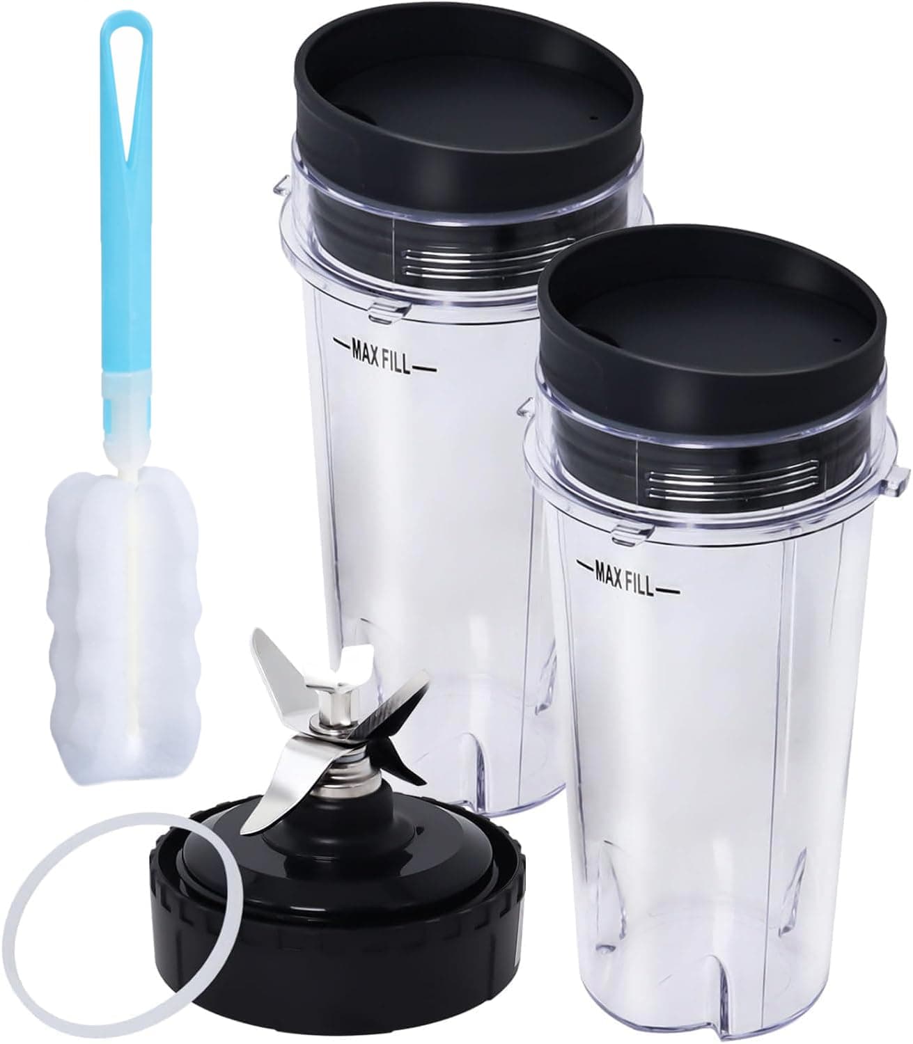 Wadoy Replacement Parts Compatible with Nutri Ninja, Blender Blade Assembly and 2 Pack Single Serve 16-Ounce Cup Set for BL770 BL780 BL660 Professional Blender
