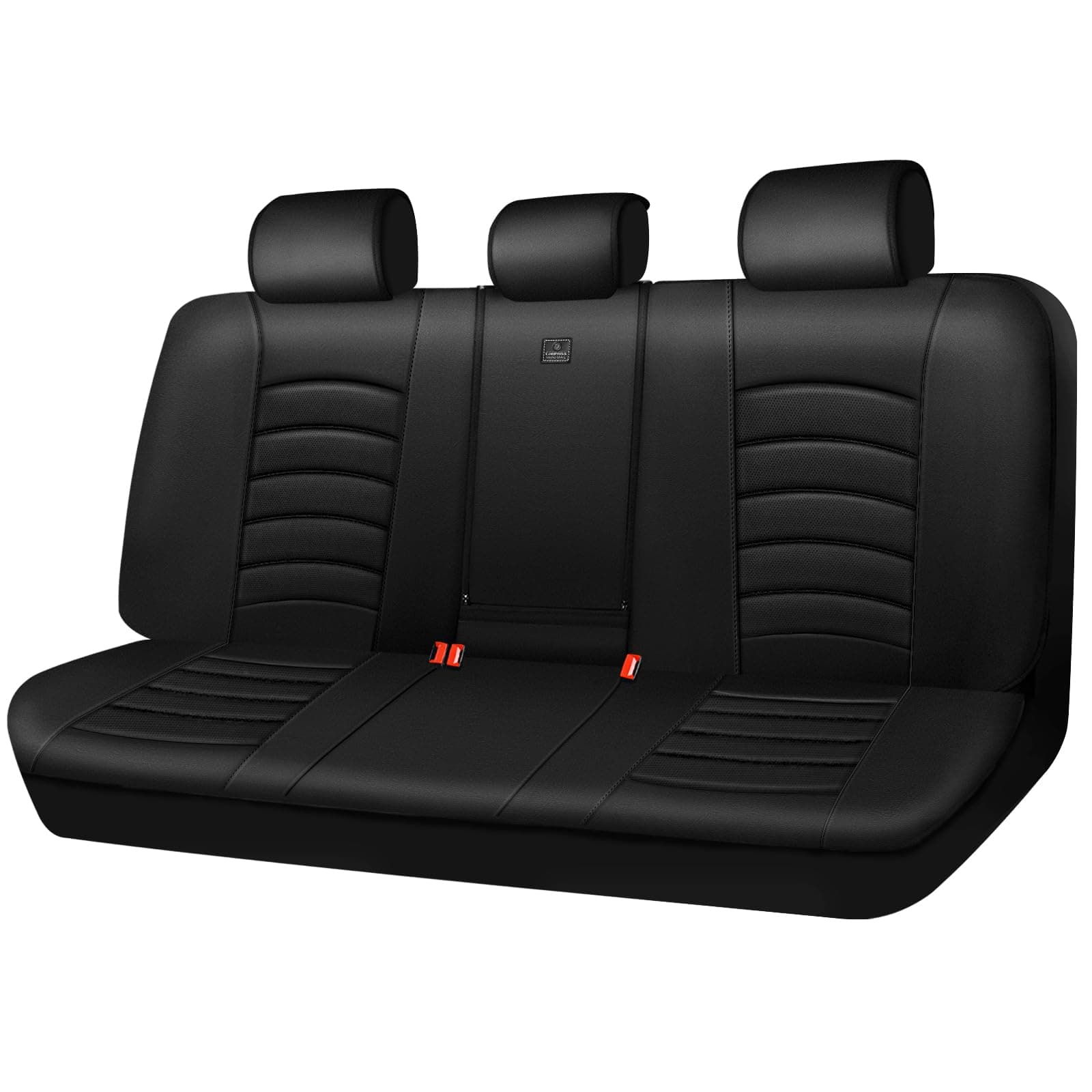 CAR PASS Leather Back Seat Cover, Universal Waterproof Bench Rear Seat Cover Zipper Split Rear Bench Protector Fit 95% Automotive Interior Covers for Cars Sedans SUVs (Rear,All Black)