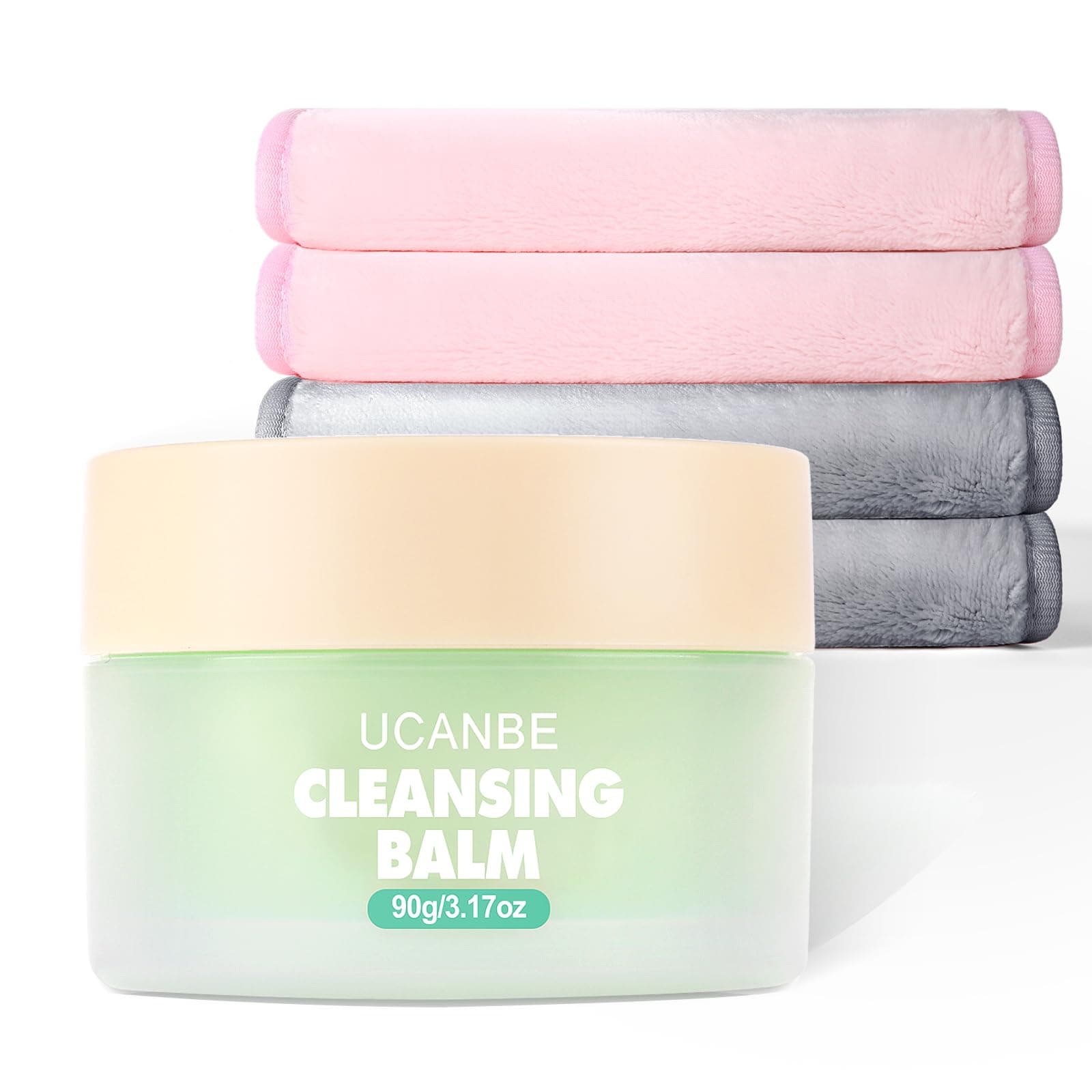 UCANBE Cleansing Balm Makeup Remover, 3.17oz Cleansing Balm + 4pcs Large Size Makeup Remover Cloths, Makeup Cleansing Balm for Waterproof Eye Face Lip Makeup, Made for All Skin Types