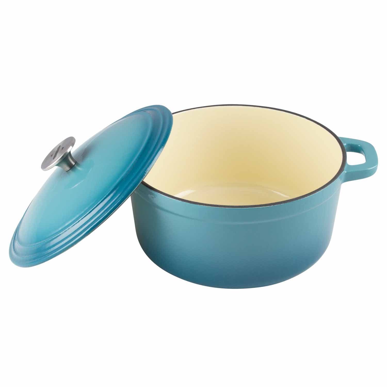 Cookware 6 Quart Enameled Cast Iron Dutch Oven Cooking Dish with Self-Basting Lid, Teal