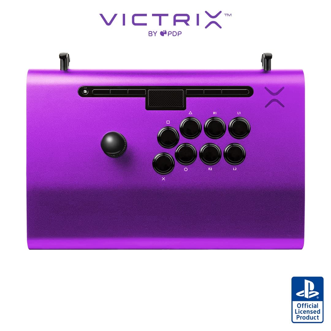 Victrix Pro FS Playstation Fight Stick for PS4, PS5, PC, Durable Aluminum, Sanwa Denshi Buttons, Ergonomic Wrist Slope, Detachable Joystick, Tournament Grade for Fighting Games (Purple)