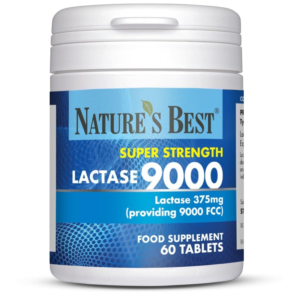 Nature's Best Super Strength Lactase Tablets 9000 FCC Enzyme Units - Max Strength Digestive Enzyme - UK Made - 60 Tablets (1 Month's Supply)
