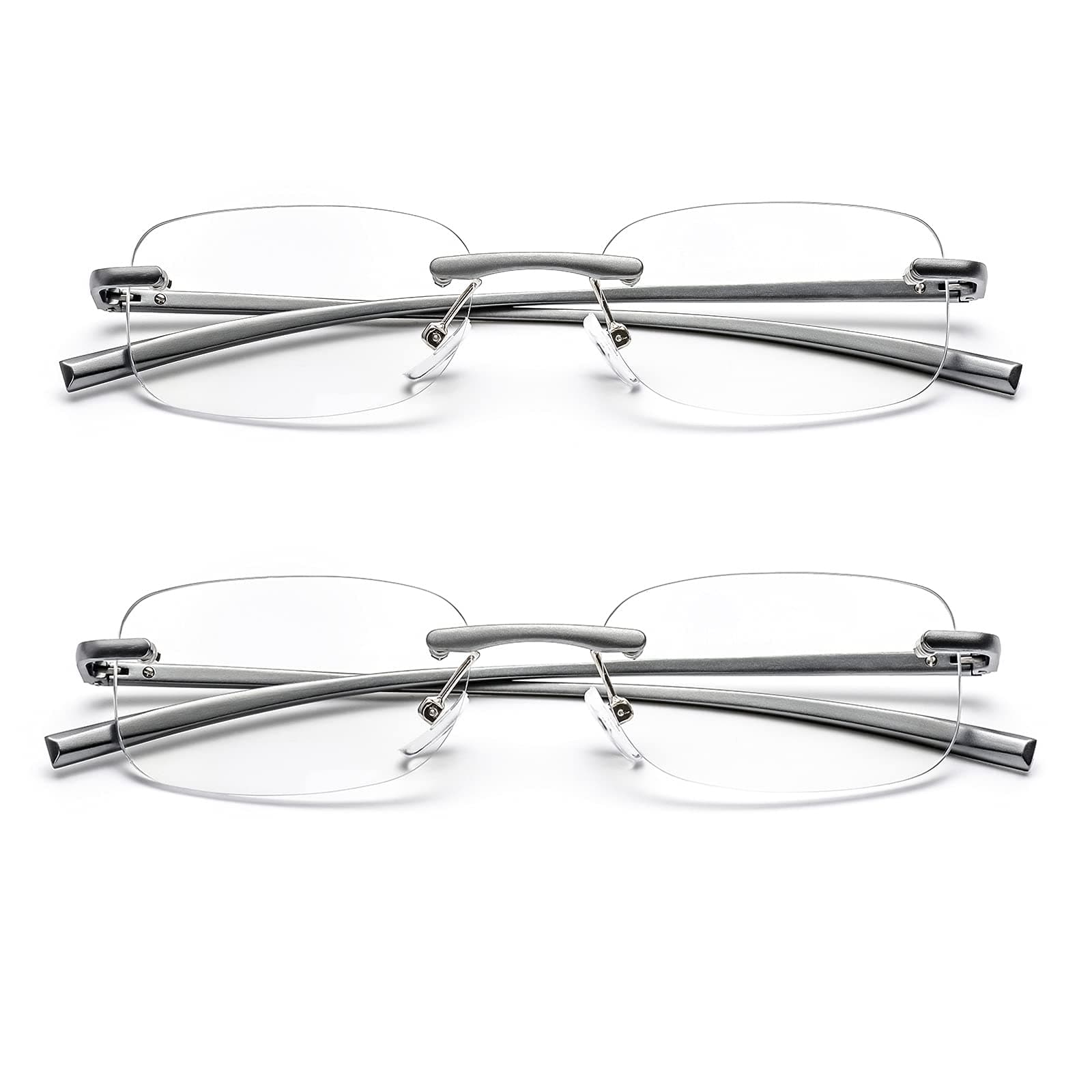 ZUVGEES 2 Pack Rimless Blue Light Blocking Reading Glasses for Men and Women with Spring Hinge Fashion Lightweight Computer Readers