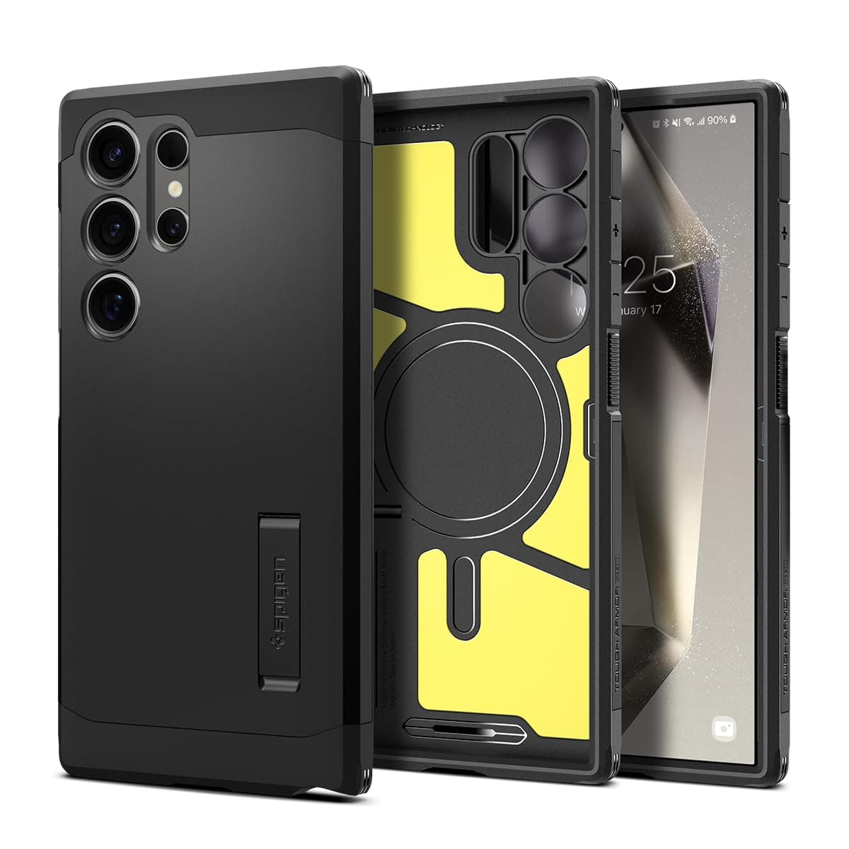 Spigen ACS07303 Galaxy S24 Ultra Case, Magsafe, 3-Layer Construction with Stand, SC-52E | SCG26 Compatible with MagSafe, Built-in Magnet, US Military MIL Standards, Camera Protection, Scratch Resistant, Shock Absorbing, Wireless Charging, Tough Armor Magfit (Black)