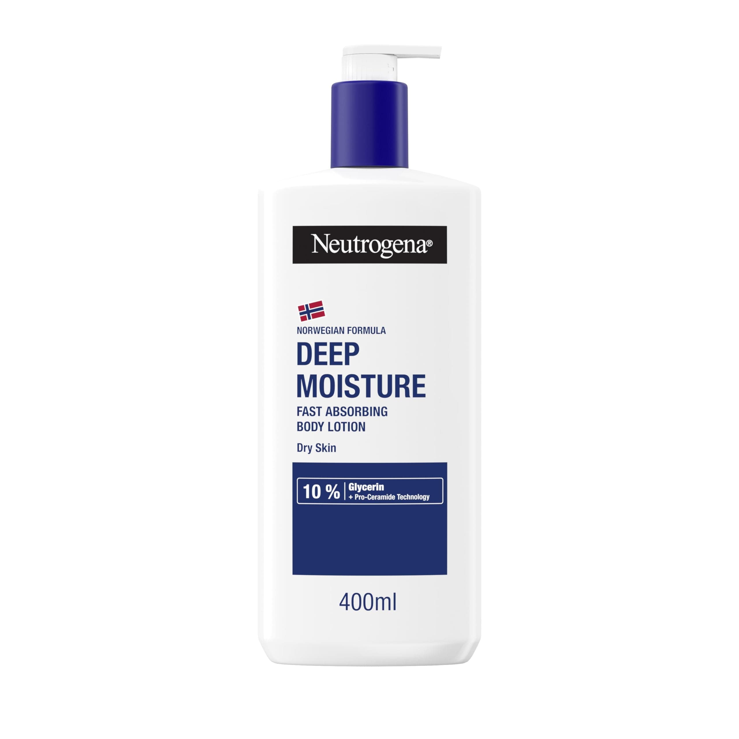Norwegian Formula Deep Moisture Fast-Absorbing Body Lotion 400ml, Non-Greasy Body Moisturiser for Dry Skin with 10% Glycerine and Pro-Ceramide Technology, Provides 72-Hour Moisturisation