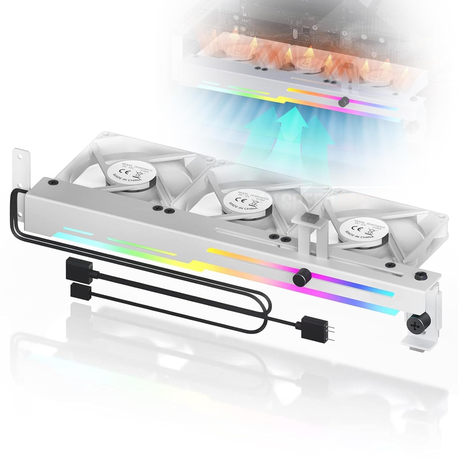 – NALACAL 1PCS White Graphics Card Cooler with ARGB 5V 3Pin LED and Three 80mm Fans, RGB LED Graphics Card Holder, GPU Cooler Easy Installation