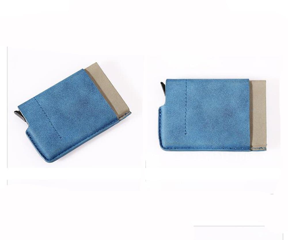 Mini Wallet Pop Up Credit Card & ID Holder Men Slim Money Clip LEATHER (Blue)