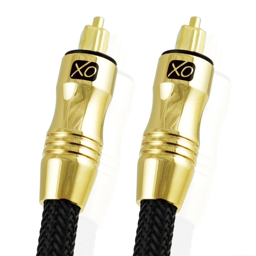 XO 1.5m Optical TOSLINK Digital Audio SPDIF Cable - Black, GOLD series. 24k Gold Casing. Compatible with PS4/PS3, Xbox One, Wii, Sky Q, Sky HD, HD TVs, DVD, Blu-Rays, AV Amp.