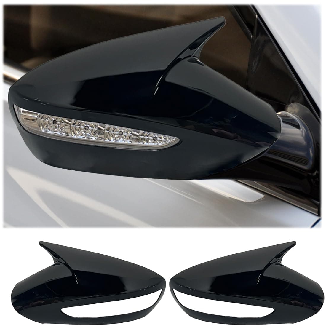 Side Mirror Cover, for Hyundai Sonata 2011 2012 2013 2014, 2PCS Turn Signal housing Cover Accessories - Bright Black(with Turn Signal housing Slot)